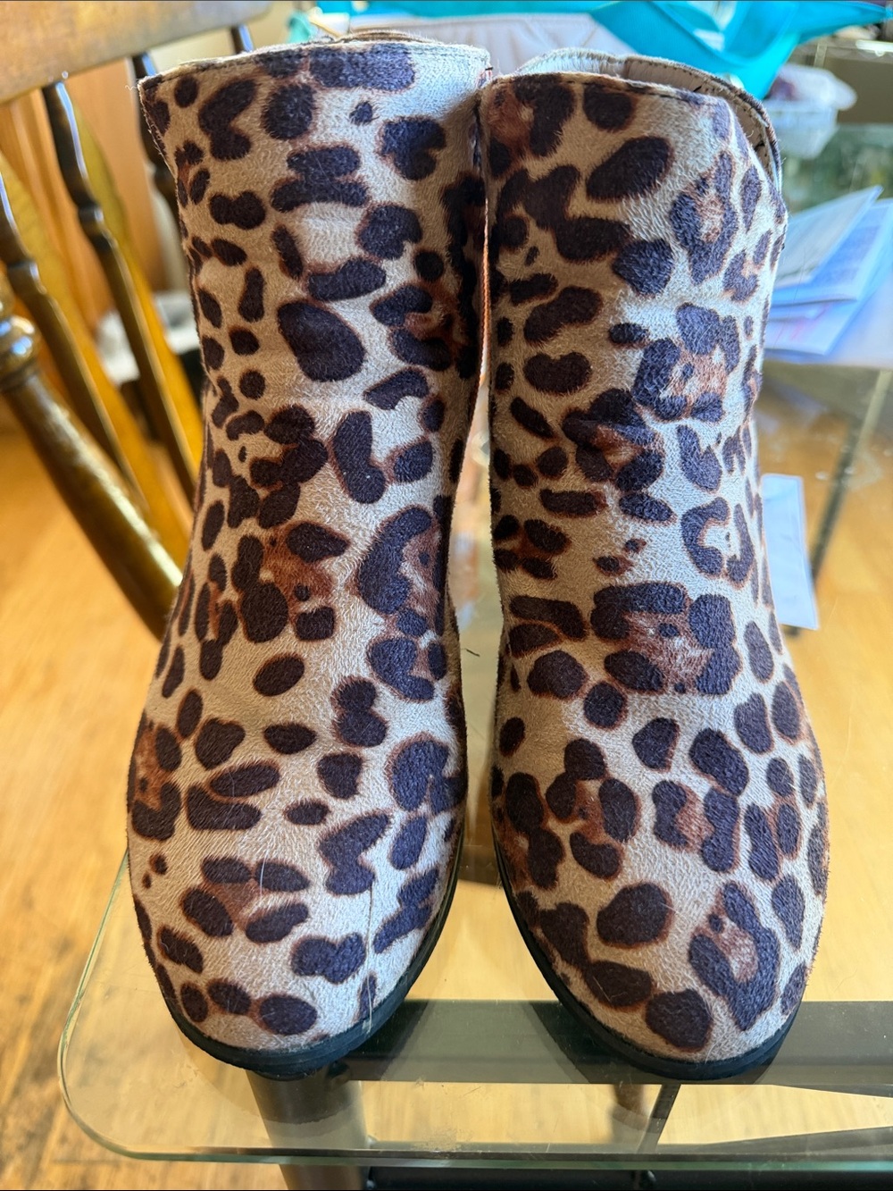 Leopard Print Ankle Boots - Brown/Black